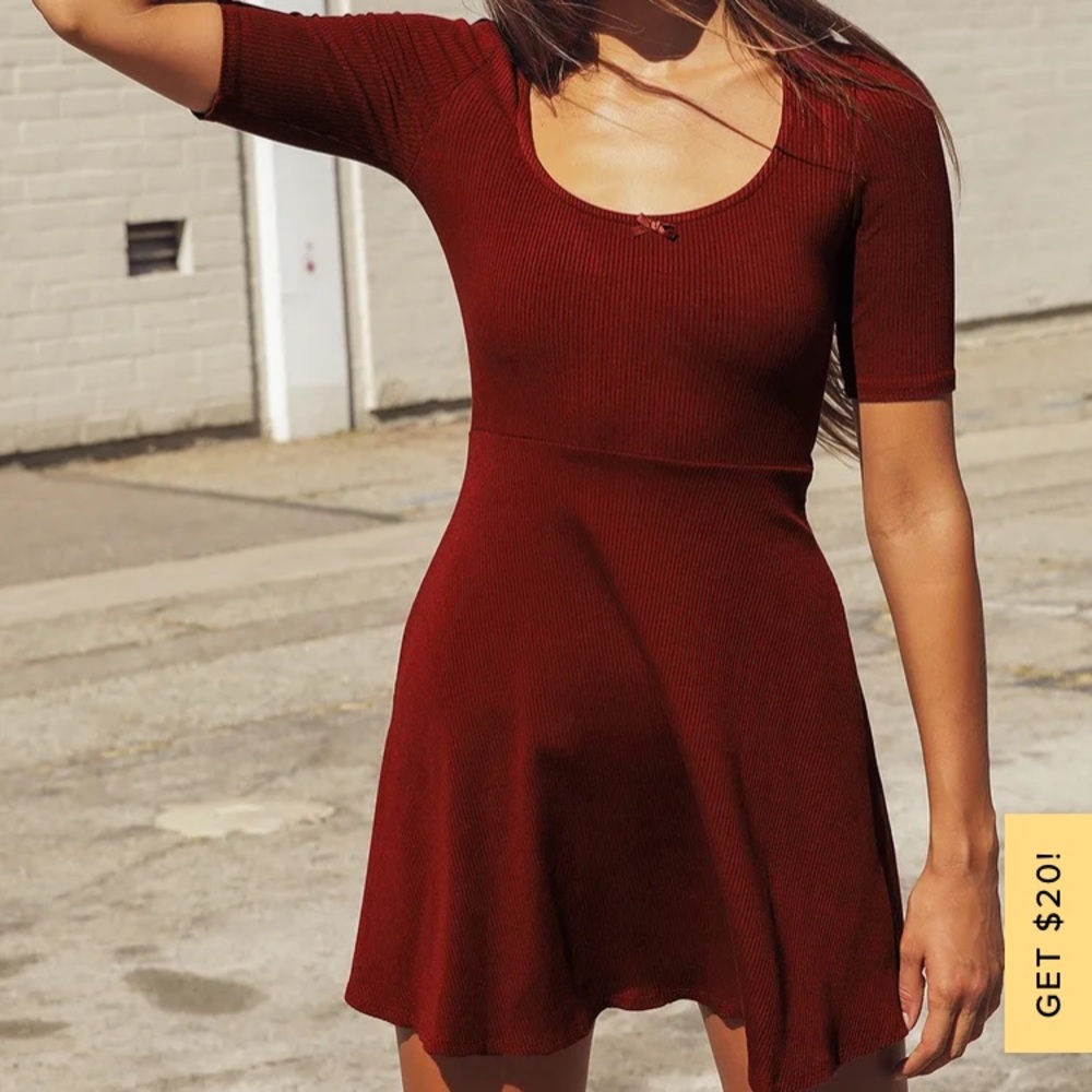 lulus “how pleasant” burgundy skater dress
